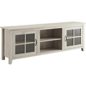 Walker Edison Portsmouth Classic 2 Glass Door TV Stand for TVs up to 80 Inches, 70 Inch, Dark Walnut(Birch)