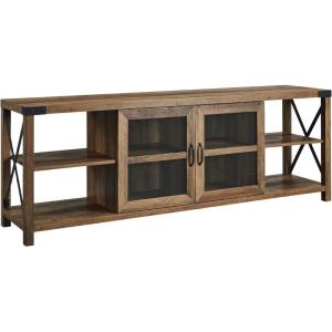 Walker Edison Rustic Modern Farmhouse Metal and Wood TV Stand for TV’s up to 80″ Universal TV Stand for Flat Screen Living Room Storage Cabinets and Shelves Entertainment Center, 70 Inch, Rustic Oak