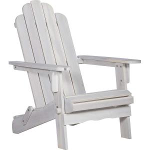Walker Edison Sully Classic Solid Acacia Wood Outdoor Folding Adirondack Chair, 38 Inch, White Wash(White Wash)