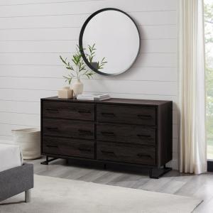 Walker Edison Togo Contemporary Metal and Wood 6-Drawer Dresser, 56 Inch, Coastal Oak