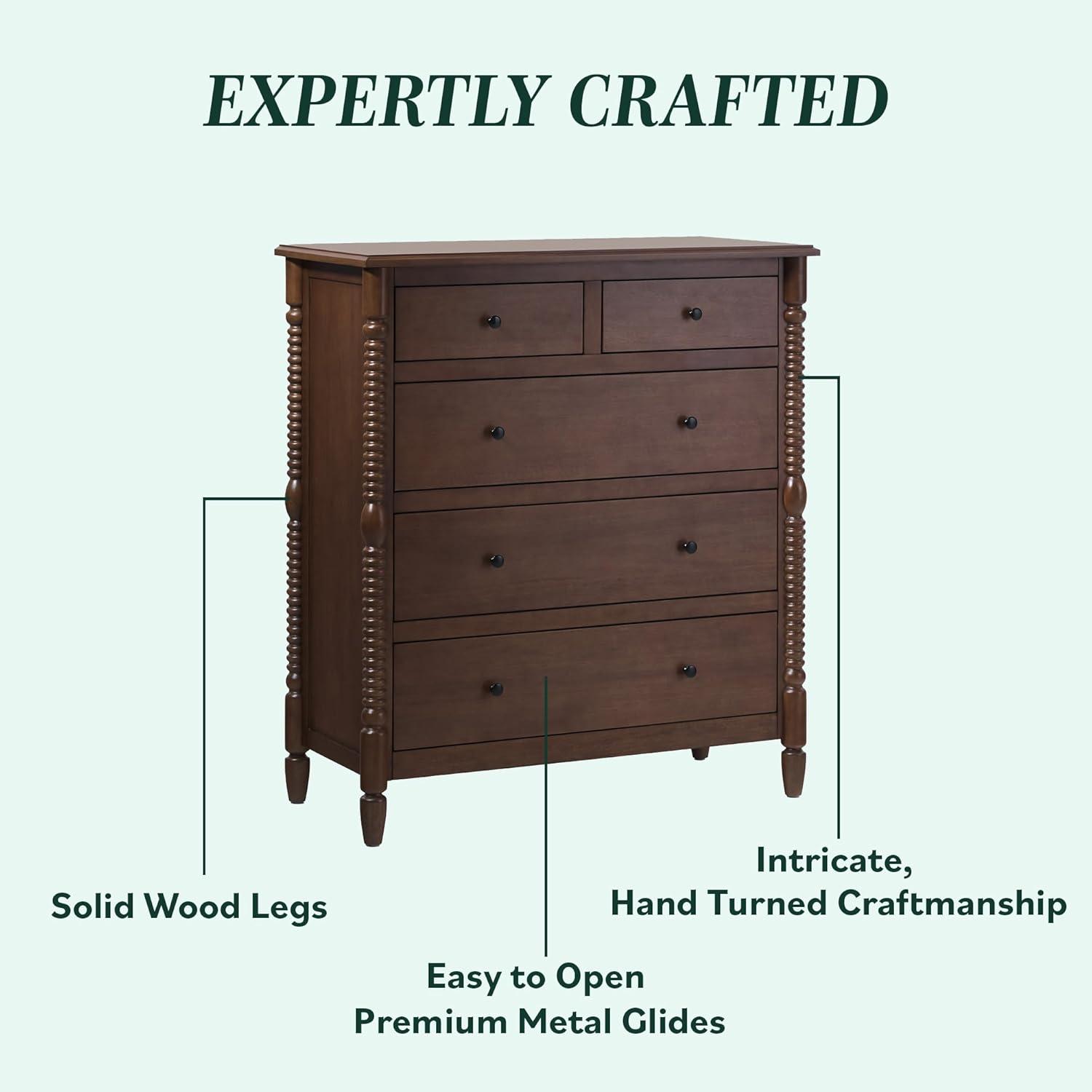 imageWalker Edison EZ Assembly Premium Traditional Solid Wood 5Drawer Dresser Quick Assembly Furniture 5Drawer Chest of Drawers Spindle Dresser 20 Inch Dark Brown