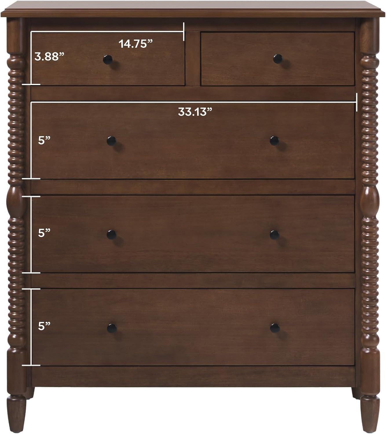 imageWalker Edison EZ Assembly Premium Traditional Solid Wood 5Drawer Dresser Quick Assembly Furniture 5Drawer Chest of Drawers Spindle Dresser 20 Inch Dark Brown