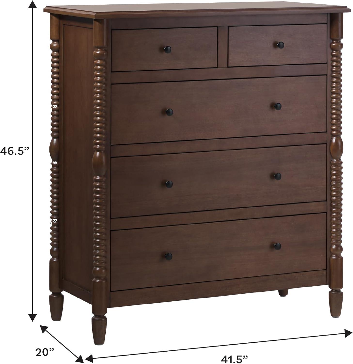 imageWalker Edison EZ Assembly Premium Traditional Solid Wood 5Drawer Dresser Quick Assembly Furniture 5Drawer Chest of Drawers Spindle Dresser 20 Inch Dark Brown