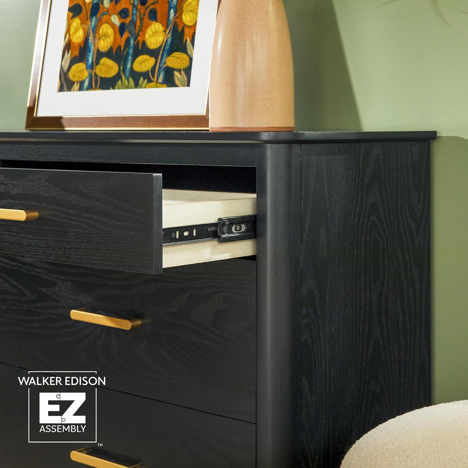 imageWalker Edison MidCentury Modern Solid Red Oak Veneer 6Drawer Dresser Easy to Assemble Drawers Clothing Storage for Bedroom 54 Inch Black