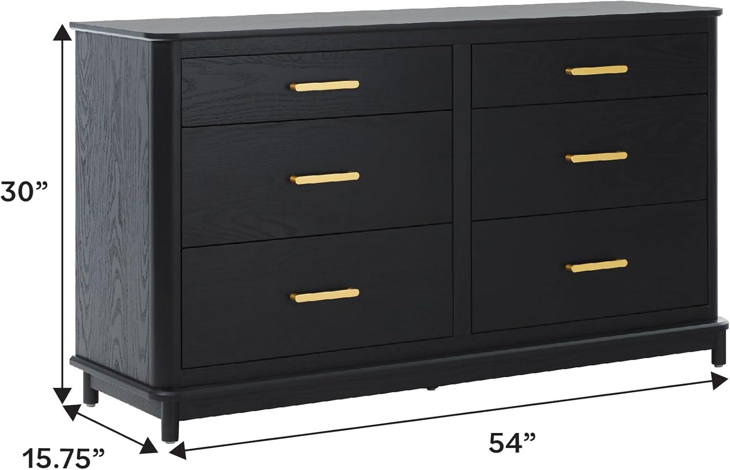 imageWalker Edison MidCentury Modern Solid Red Oak Veneer 6Drawer Dresser Easy to Assemble Drawers Clothing Storage for Bedroom 54 Inch Black