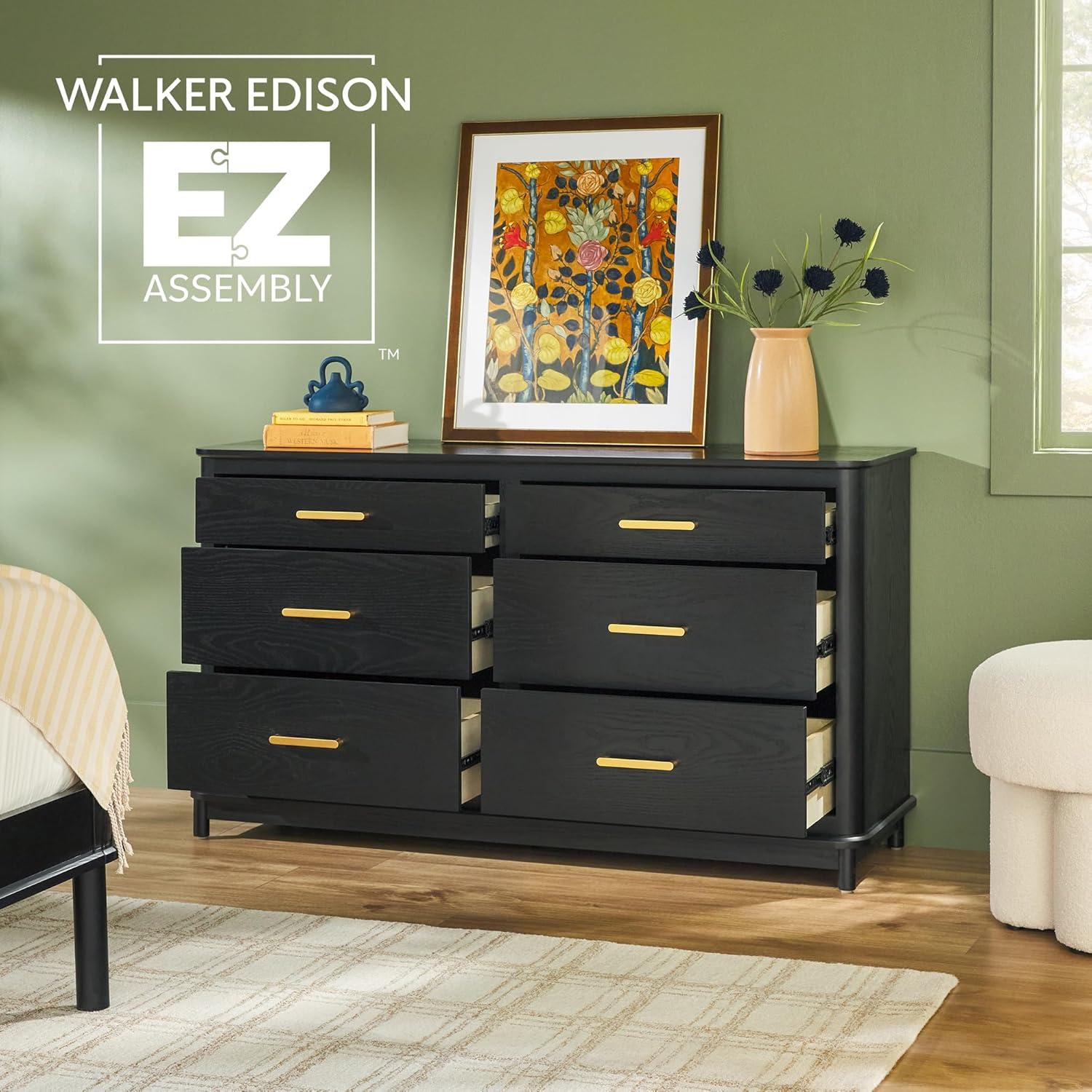 imageWalker Edison MidCentury Modern Solid Red Oak Veneer 6Drawer Dresser Easy to Assemble Drawers Clothing Storage for Bedroom 54 Inch Black