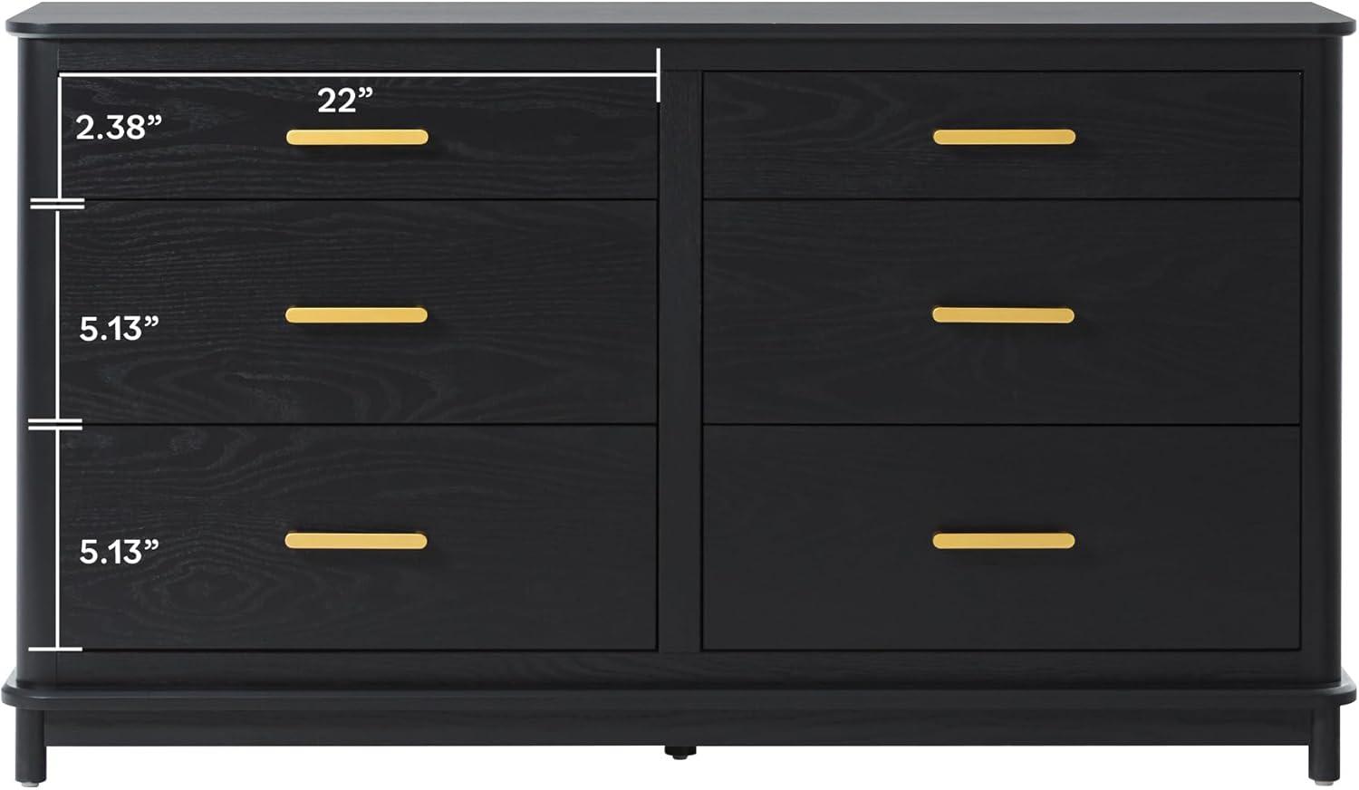 imageWalker Edison MidCentury Modern Solid Red Oak Veneer 6Drawer Dresser Easy to Assemble Drawers Clothing Storage for Bedroom 54 Inch Black