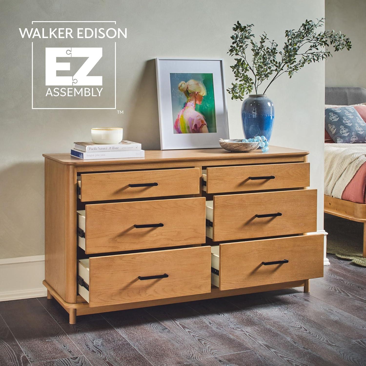imageWalker Edison MidCentury Modern Solid Red Oak Veneer 6Drawer Dresser Easy to Assemble Drawers Clothing Storage for Bedroom 54 Inch English Oak