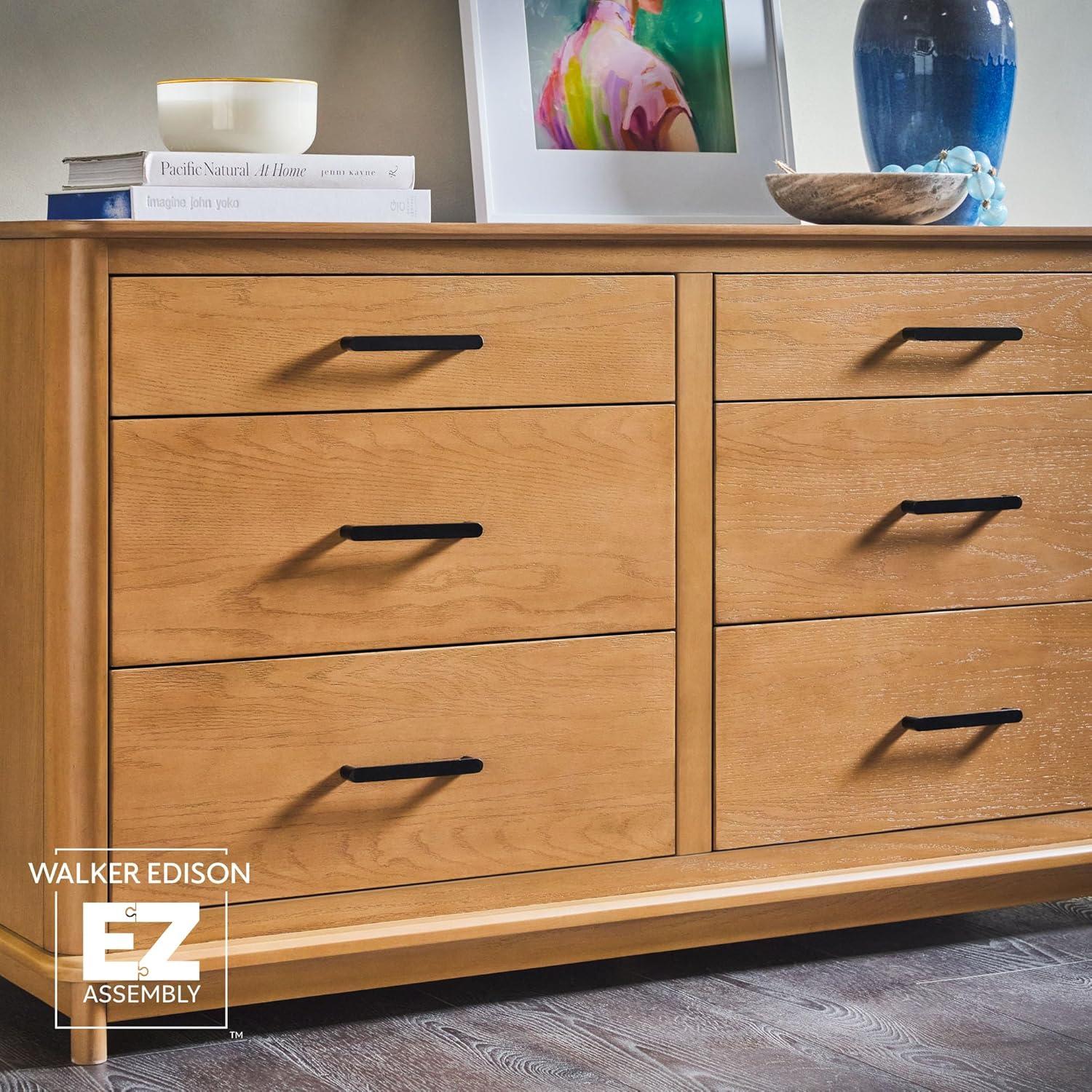 imageWalker Edison MidCentury Modern Solid Red Oak Veneer 6Drawer Dresser Easy to Assemble Drawers Clothing Storage for Bedroom 54 Inch English Oak