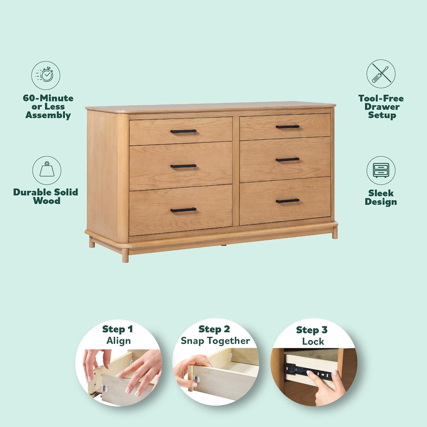 imageWalker Edison MidCentury Modern Solid Red Oak Veneer 6Drawer Dresser Easy to Assemble Drawers Clothing Storage for Bedroom 54 Inch English Oak