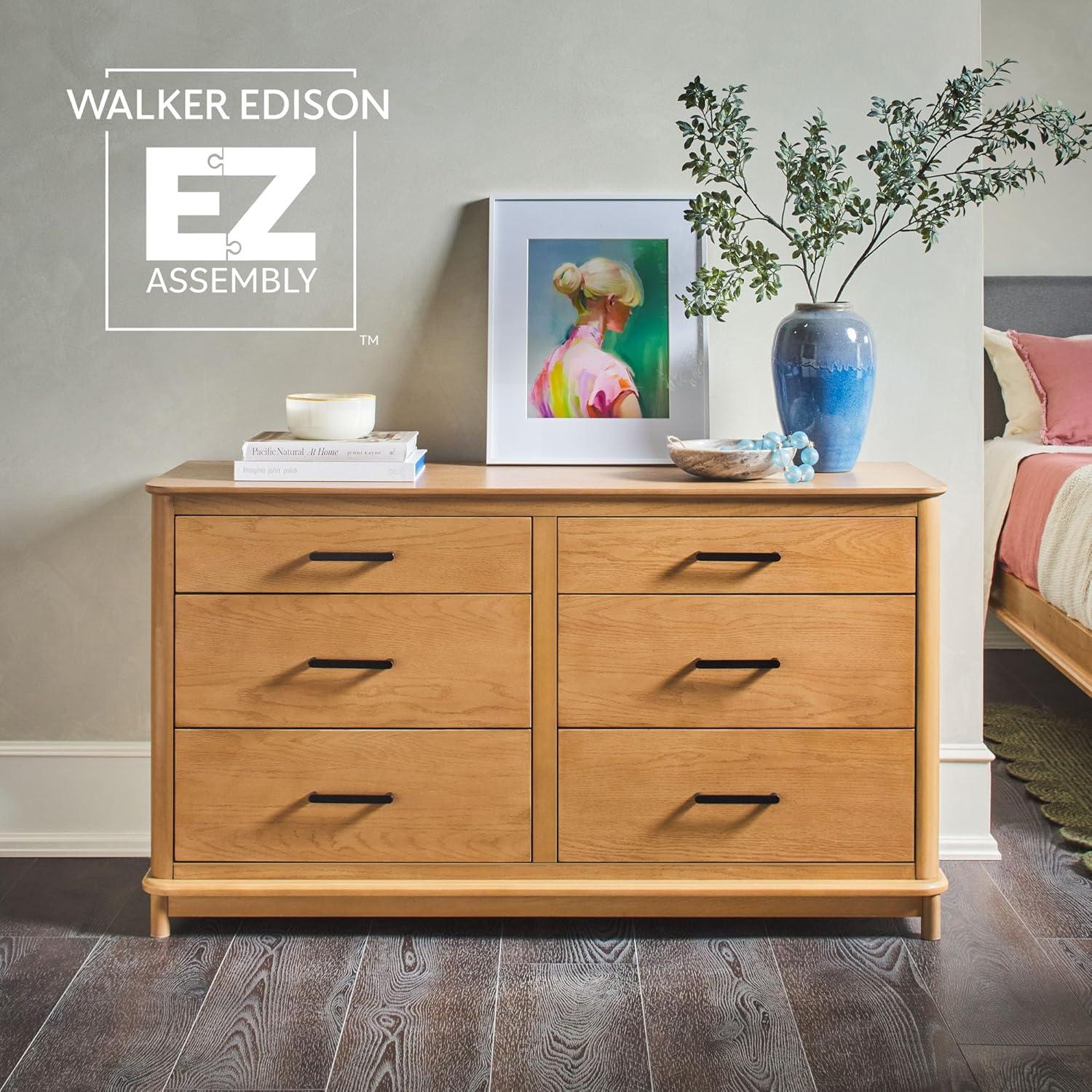 imageWalker Edison MidCentury Modern Solid Red Oak Veneer 6Drawer Dresser Easy to Assemble Drawers Clothing Storage for Bedroom 54 Inch English Oak