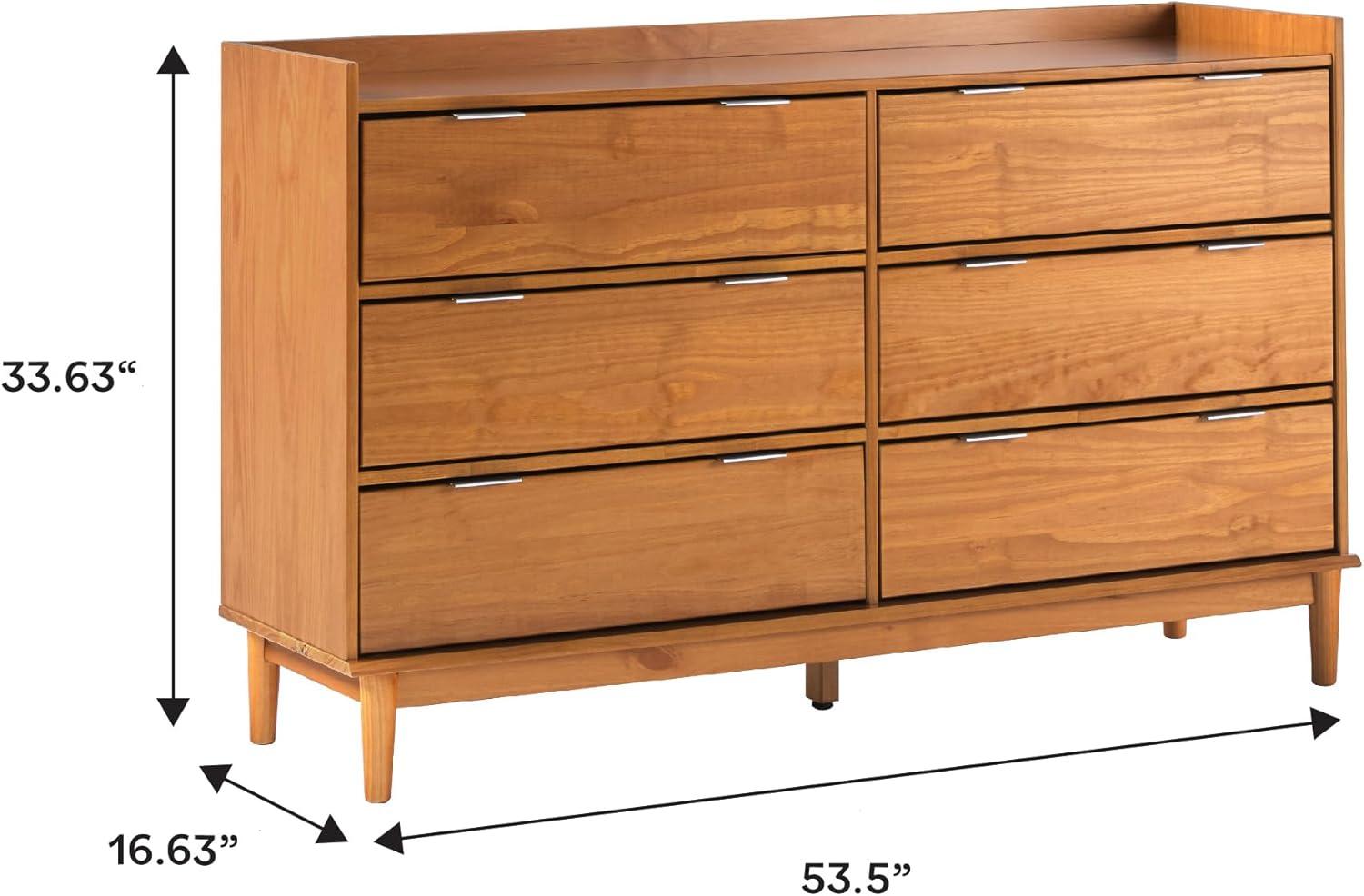 imageWalker Edison Polay Modern Solid Wood 6Drawer Dresser with GalleryTop 55 Inch Caramel