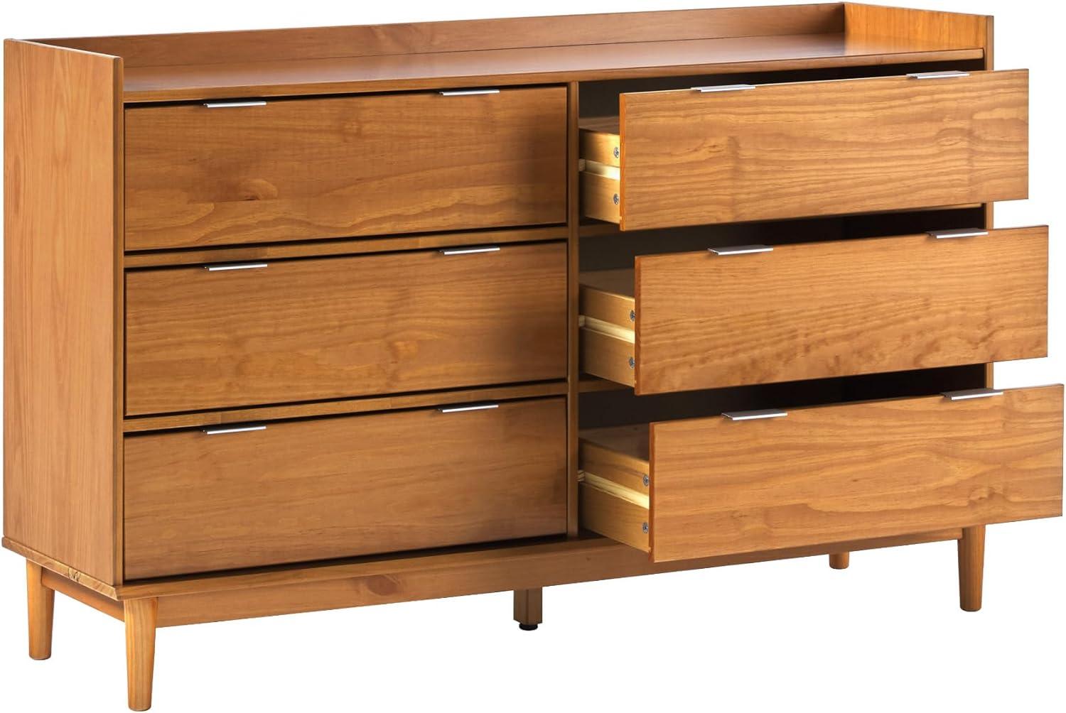 imageWalker Edison Polay Modern Solid Wood 6Drawer Dresser with GalleryTop 55 Inch Caramel