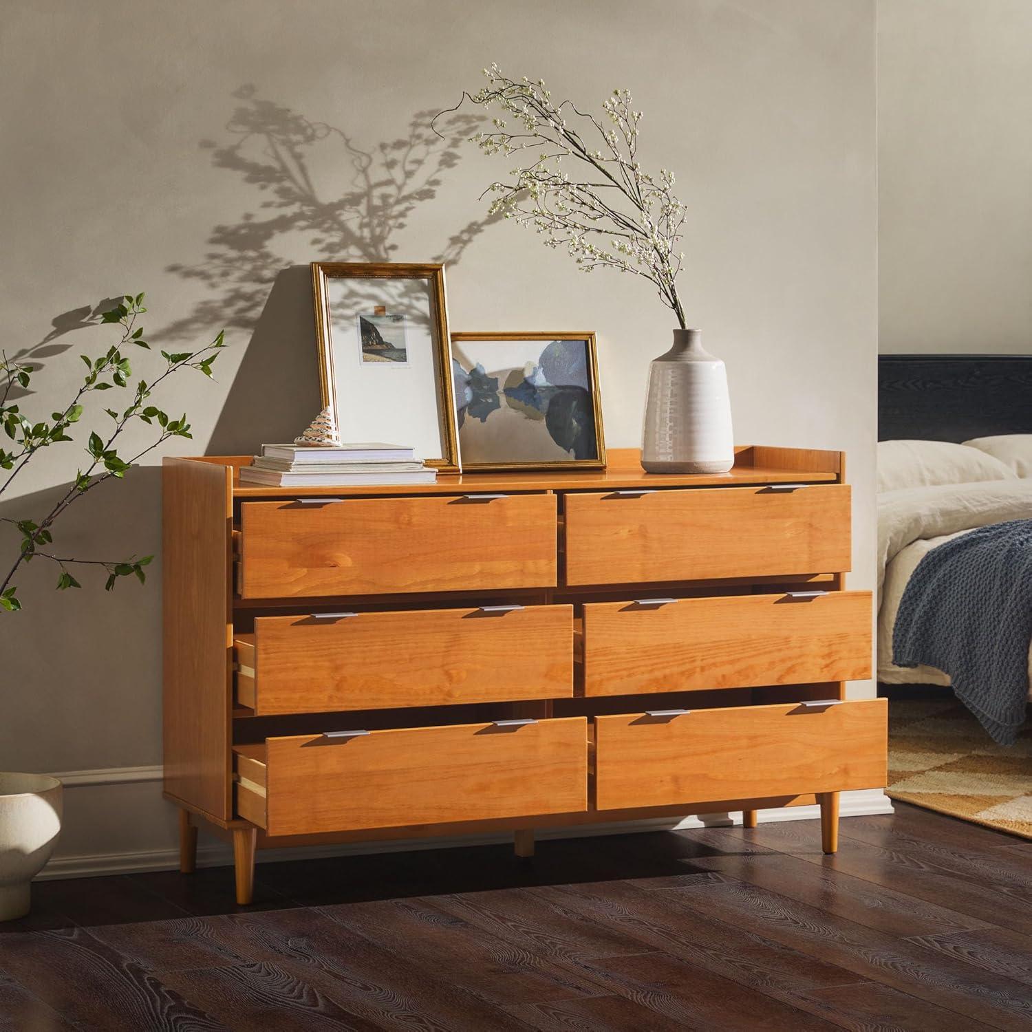 imageWalker Edison Polay Modern Solid Wood 6Drawer Dresser with GalleryTop 55 Inch Caramel