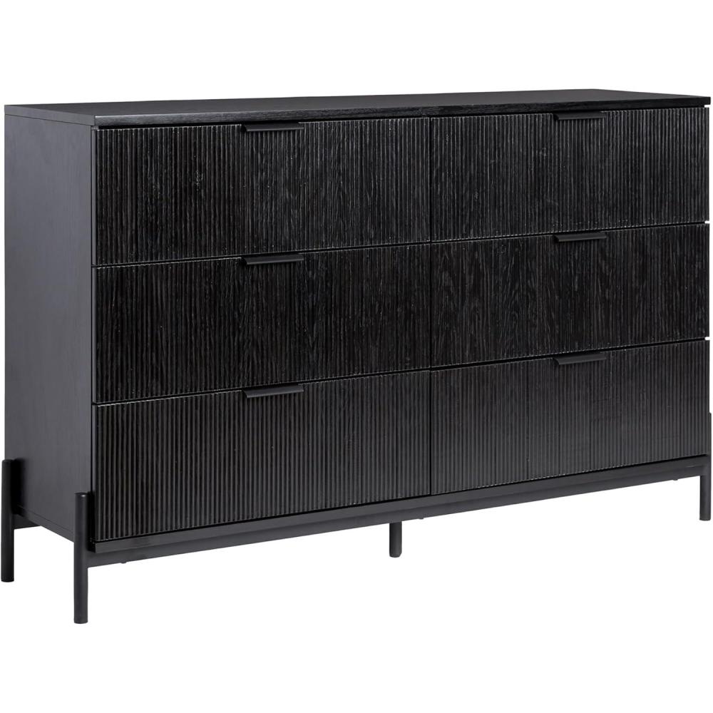 imageWalker Edison MidCentury 6Drawer Chest with Reeded Drawer Fronts 56 Inch BlackBlack