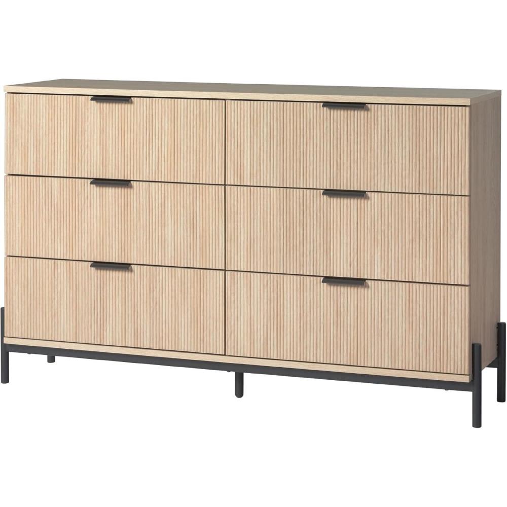 imageWalker Edison MidCentury 6Drawer Chest with Reeded Drawer Fronts 56 Inch BlackCoastal Oak