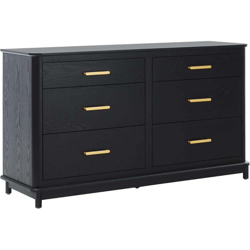 imageWalker Edison MidCentury Modern Solid Red Oak Veneer 6Drawer Dresser Easy to Assemble Drawers Clothing Storage for Bedroom 54 Inch Black