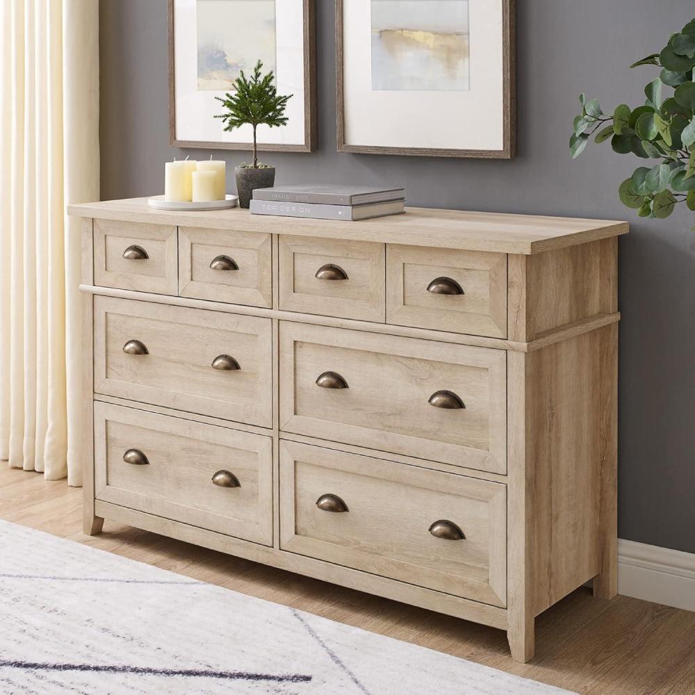 imageWalker Edison Modern Farmhouse 6Drawer Framed Dresser with HalfMoon Handles 52 Inch Grey WashWhite Oakt
