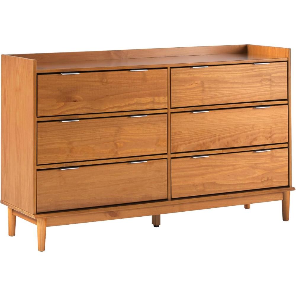 imageWalker Edison Polay Modern Solid Wood 6Drawer Dresser with GalleryTop 55 Inch Caramel