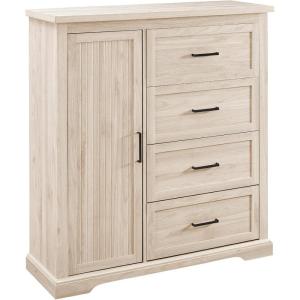 Walker Edison Coronado Coastal Style 4 Drawer Grooved Door Storage Chest, 45 Inch, Birch