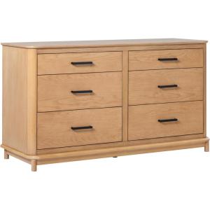 Walker Edison Mid-Century Modern Solid Red Oak Veneer 6-Drawer Dresser, Easy to Assemble Drawers, Clothing Storage for Bedroom, 54 Inch, English Oak