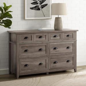 Walker Edison Modern Farmhouse 6-Drawer Framed Dresser with Half-Moon Handles, 52 Inch, Grey Wash(Grey Wash-t)