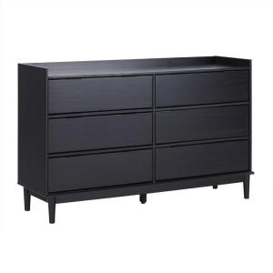 Walker Edison Polay Modern Solid Wood 6-Drawer Dresser with Gallery-Top 55 Inch Black