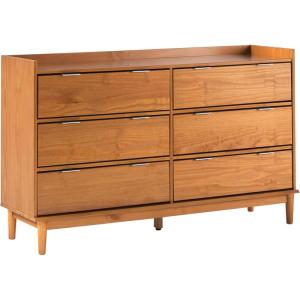 Walker Edison Polay Modern Solid Wood 6-Drawer Dresser with Gallery-Top 55 Inch Caramel