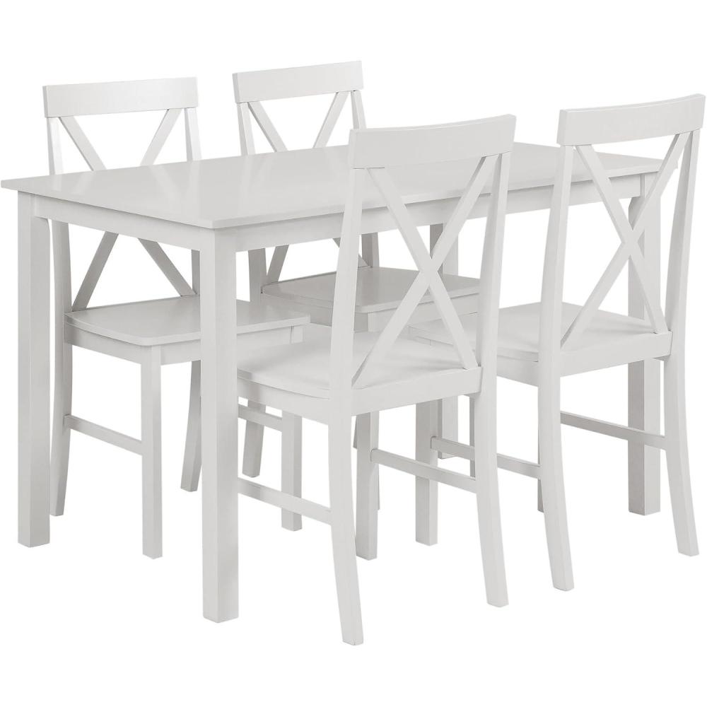imageWalker Edison 4 Person Modern Farmhouse Wood Small Dining Table Dining Room Kitchen Table Set Dining 4 X Chairs Set 48 Inch White and GreyWhite