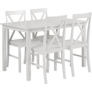 Walker Edison 4 Person Modern Farmhouse Wood Small Dining Table Dining Room Kitchen Table Set Dining 4 X Chairs Set, 48 Inch, White and Grey(White)