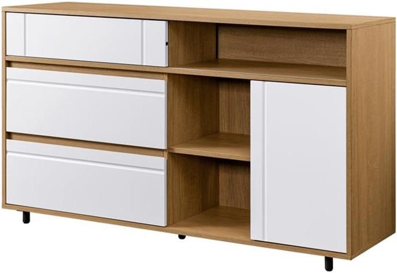 imageWalker Edison Caely Contemporary Minimal DecorativeDrawer Storage Sideboard 52 Inch Coastal OakSolid WhiteCoastal Oak Solid White