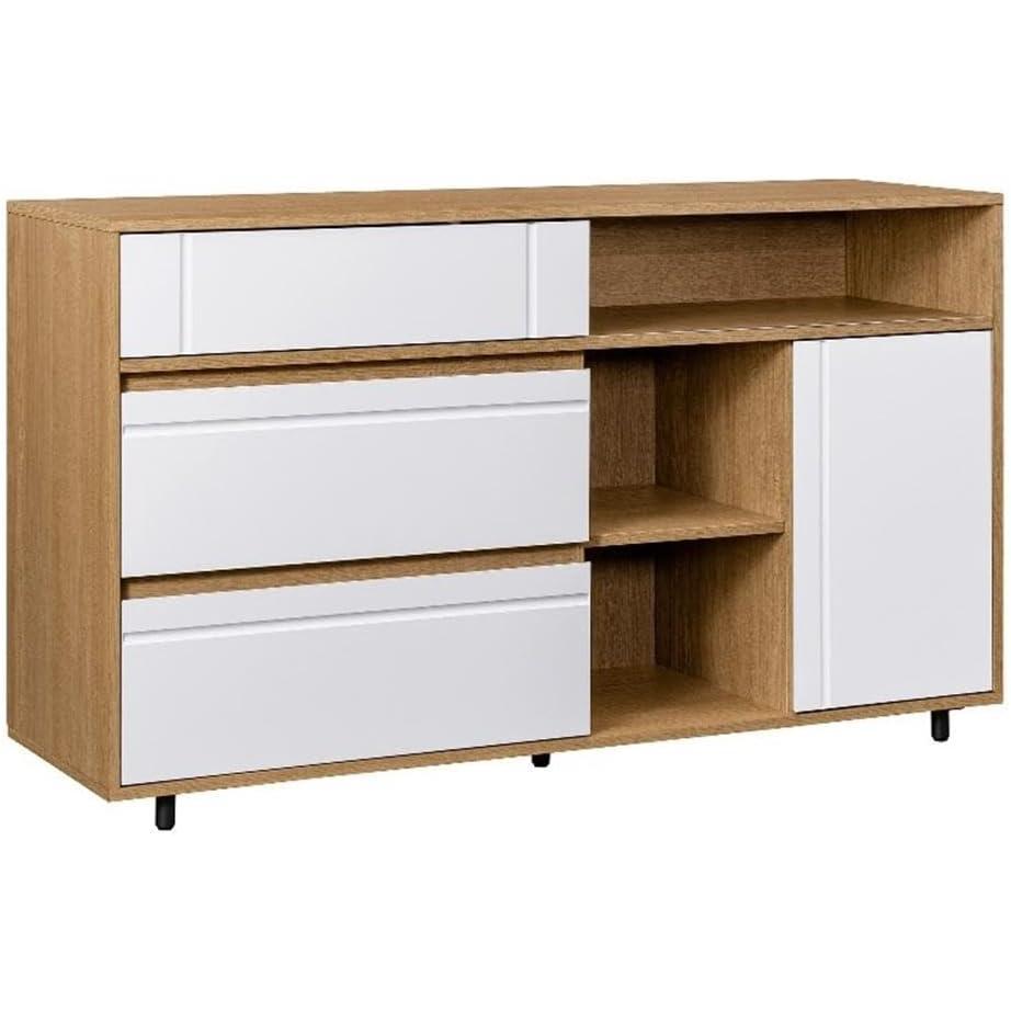 imageWalker Edison Caely Contemporary Minimal DecorativeDrawer Storage Sideboard 52 Inch Coastal OakSolid WhiteCoastal Oak  Solid White