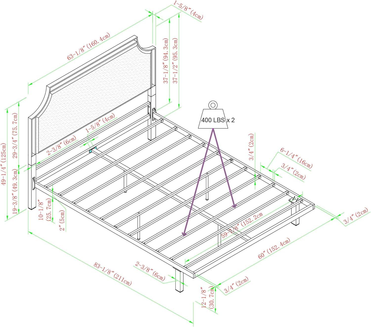 imageWalker Edison Miriam Modern MetalFrame Upholstered Queen Bedframe Queen Size GreyGrey