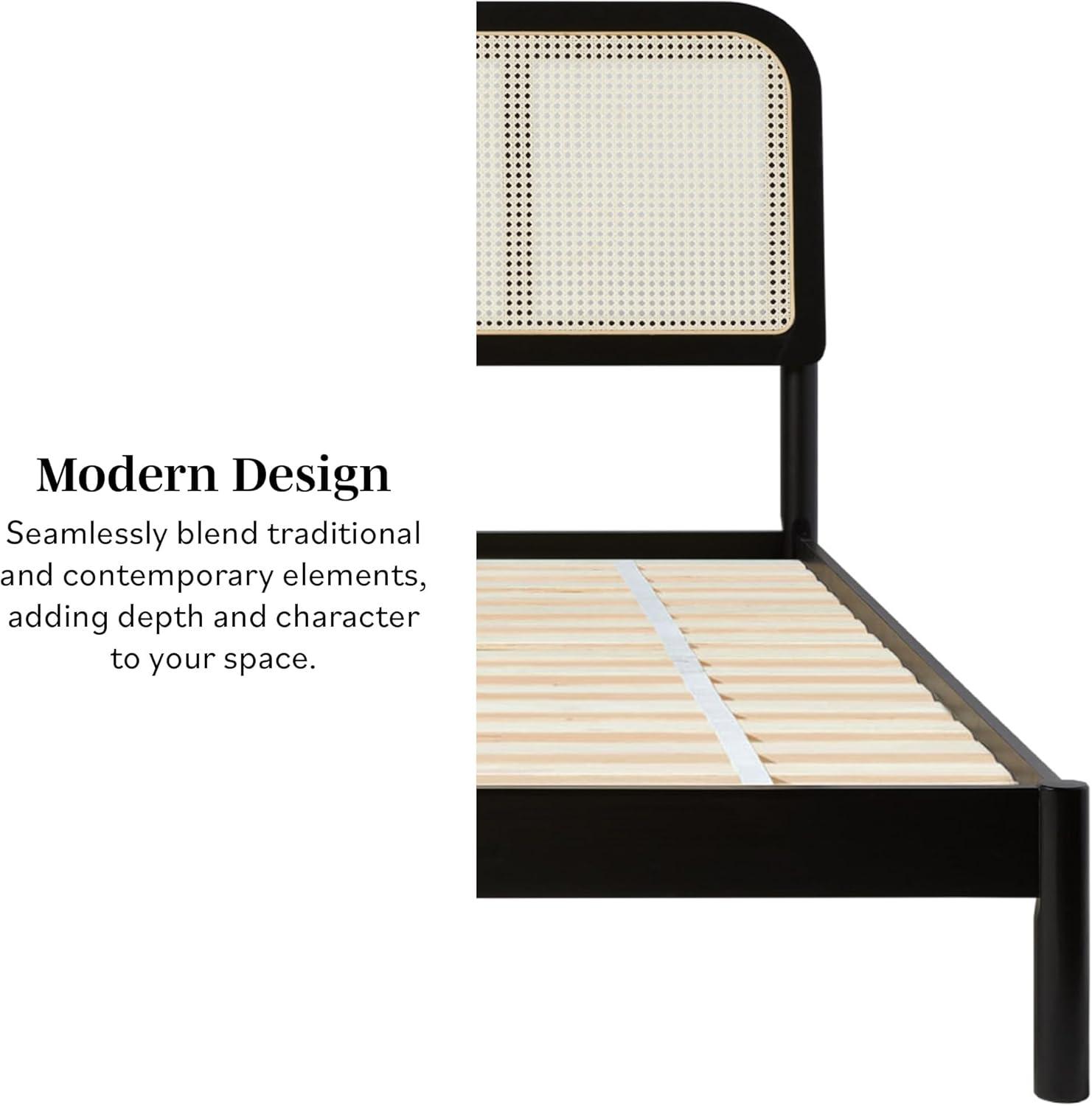 imageWalker Edison Nalah Boho Curved Rattan Headboard Solid Wood King Bedframe King Size Black