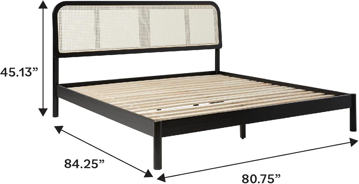 imageWalker Edison Nalah Boho Curved Rattan Headboard Solid Wood King Bedframe King Size Black
