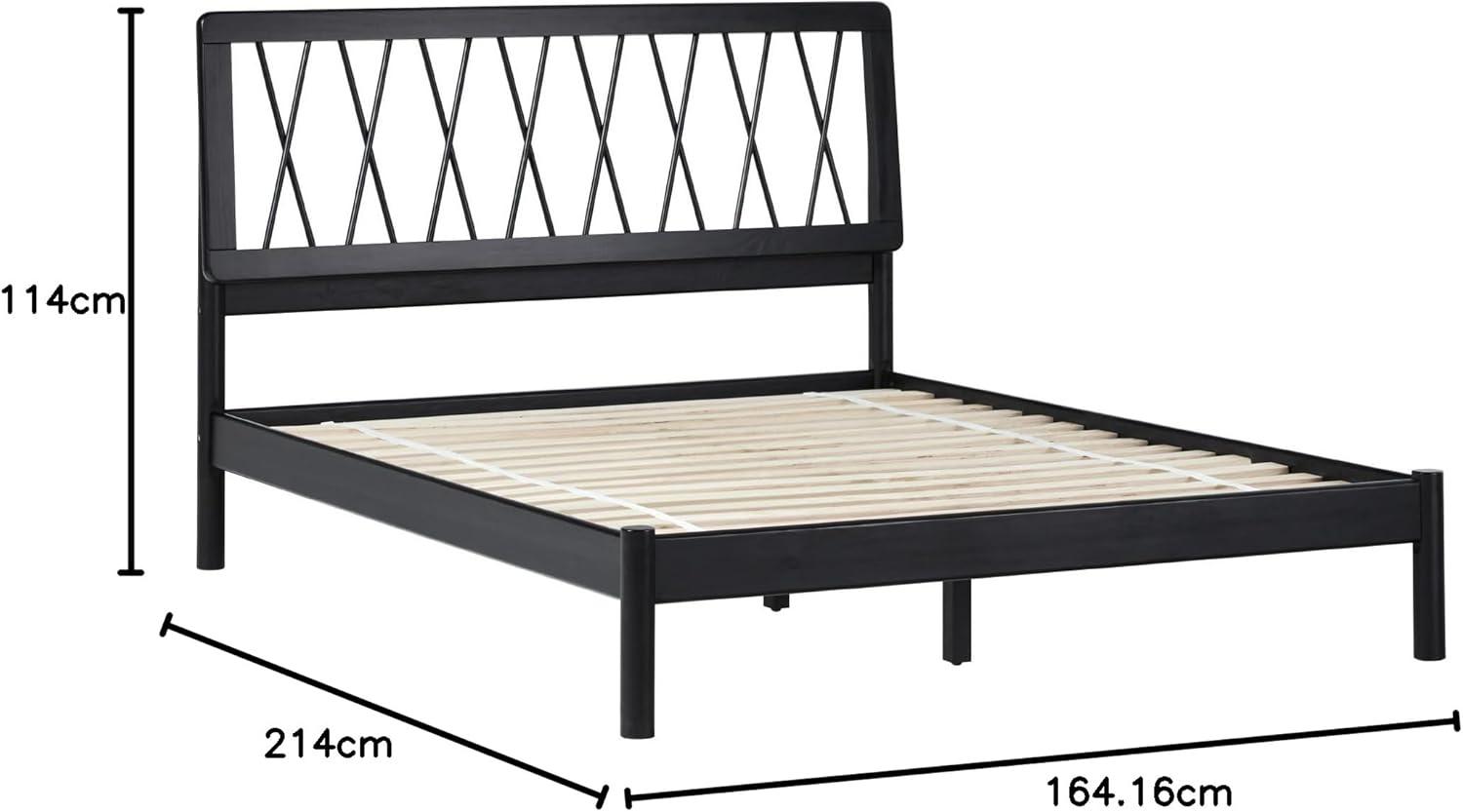 imageWalker Edison Queen Transitional Geometric X Pattern Headboard Solid Wood Bed Queen Size CaramelBlack