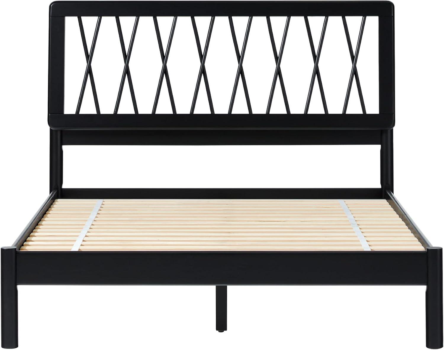 imageWalker Edison Queen Transitional Geometric X Pattern Headboard Solid Wood Bed Queen Size CaramelBlack