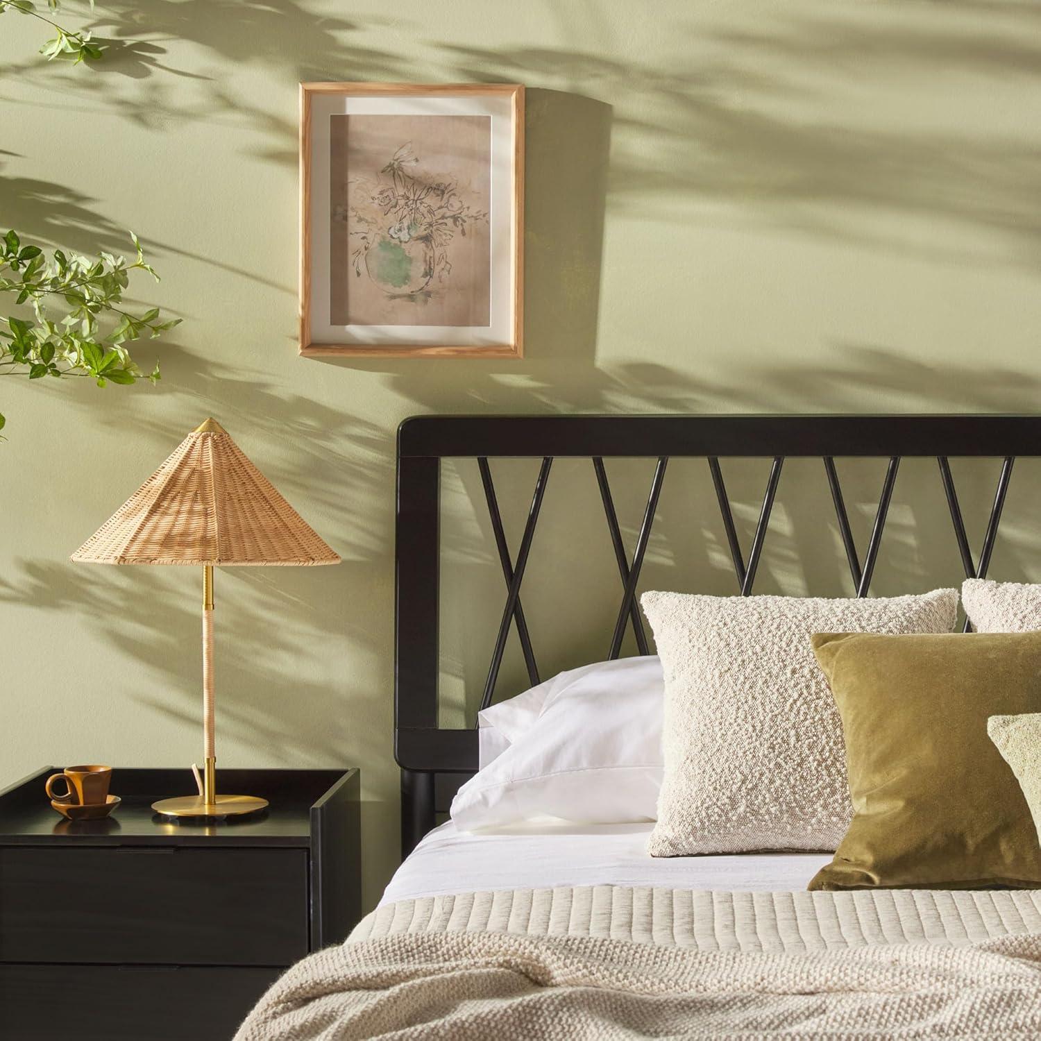 imageWalker Edison Queen Transitional Geometric X Pattern Headboard Solid Wood Bed Queen Size CaramelBlack