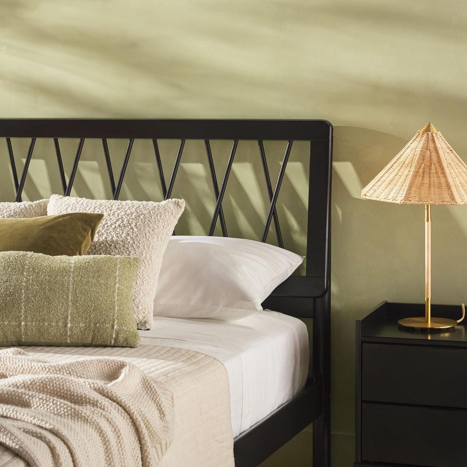 imageWalker Edison Queen Transitional Geometric X Pattern Headboard Solid Wood Bed Queen Size CaramelBlack