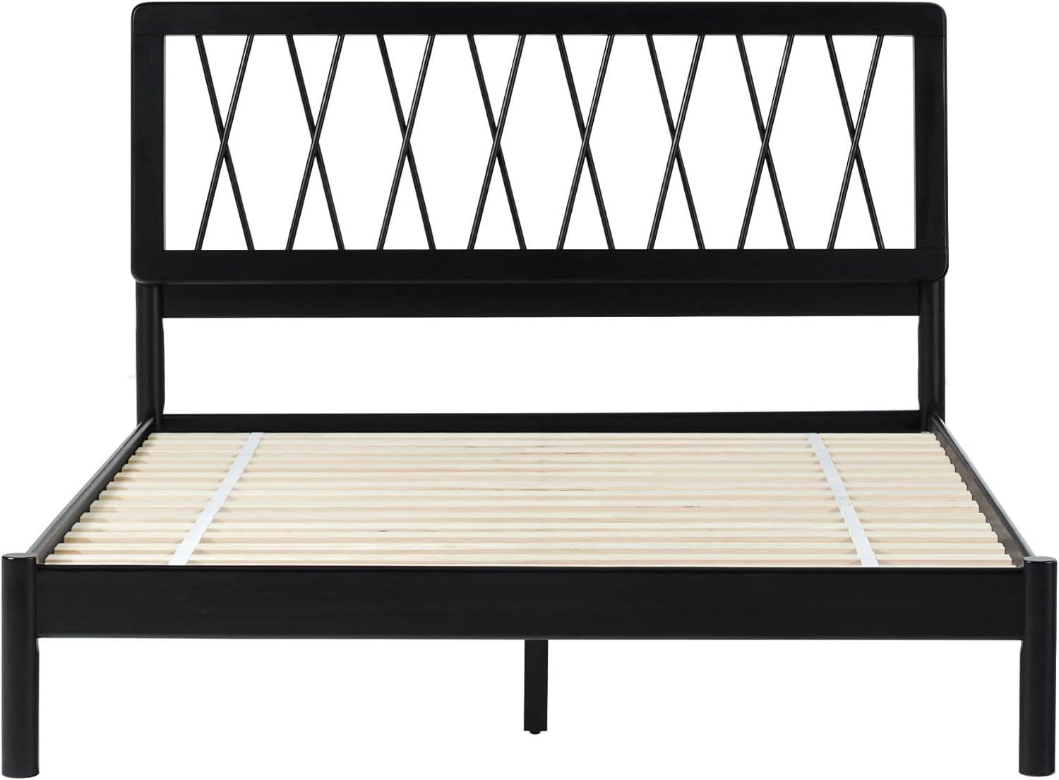 imageWalker Edison Queen Transitional Geometric X Pattern Headboard Solid Wood Bed Queen Size CaramelBlack