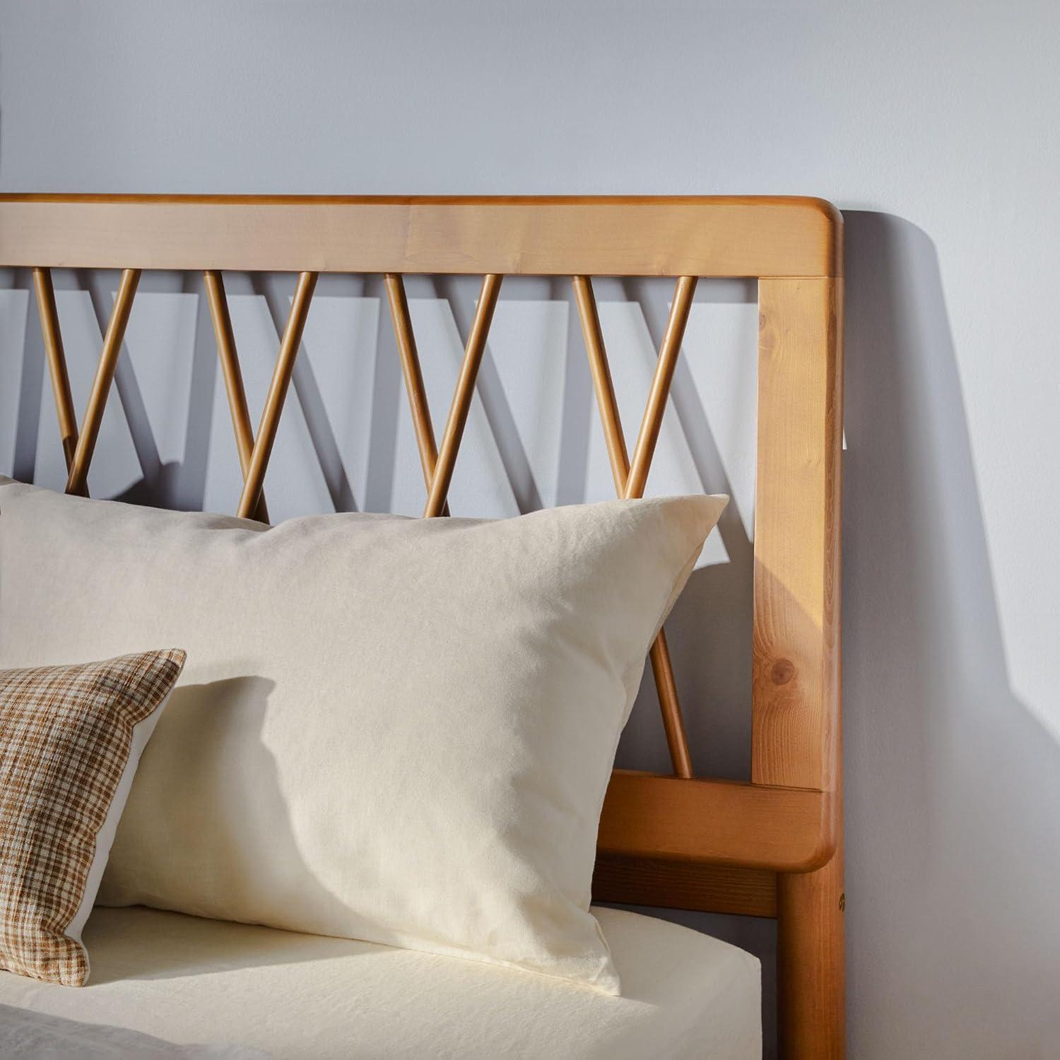 imageWalker Edison Queen Transitional Geometric X Pattern Headboard Solid Wood Bed Queen Size CaramelCaramel