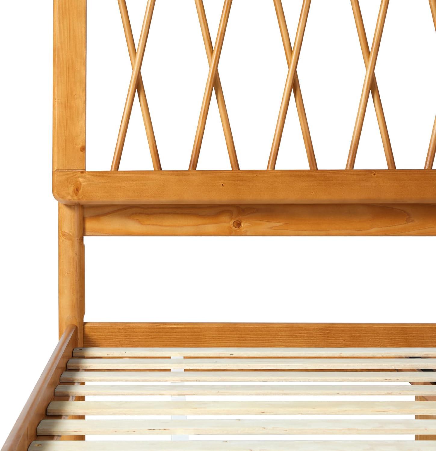 imageWalker Edison Queen Transitional Geometric X Pattern Headboard Solid Wood Bed Queen Size CaramelCaramel
