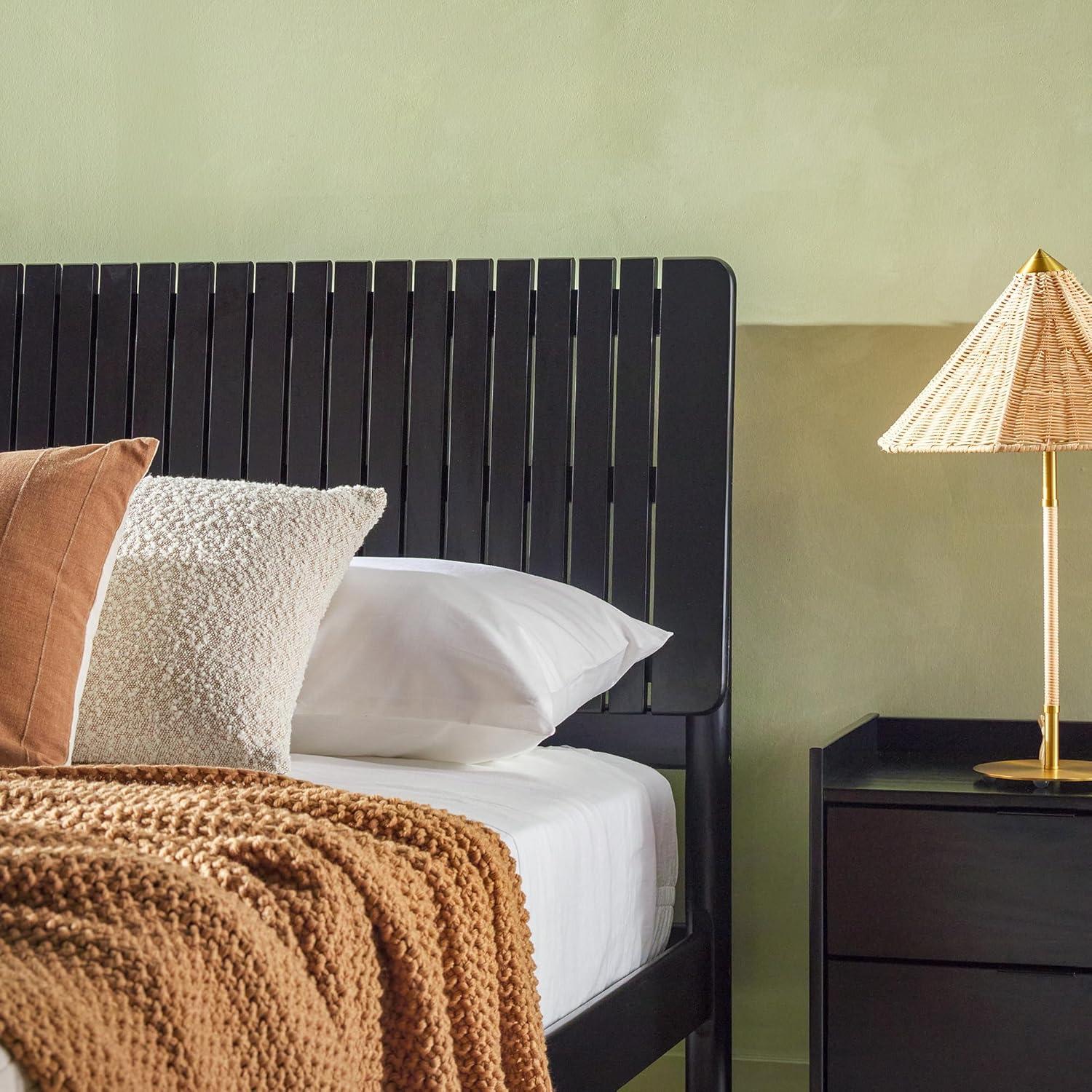 imageWalker Edison Queen Transitional Vertical Slatted Headboard Solid Wood Bed Queen Size BrownBlack