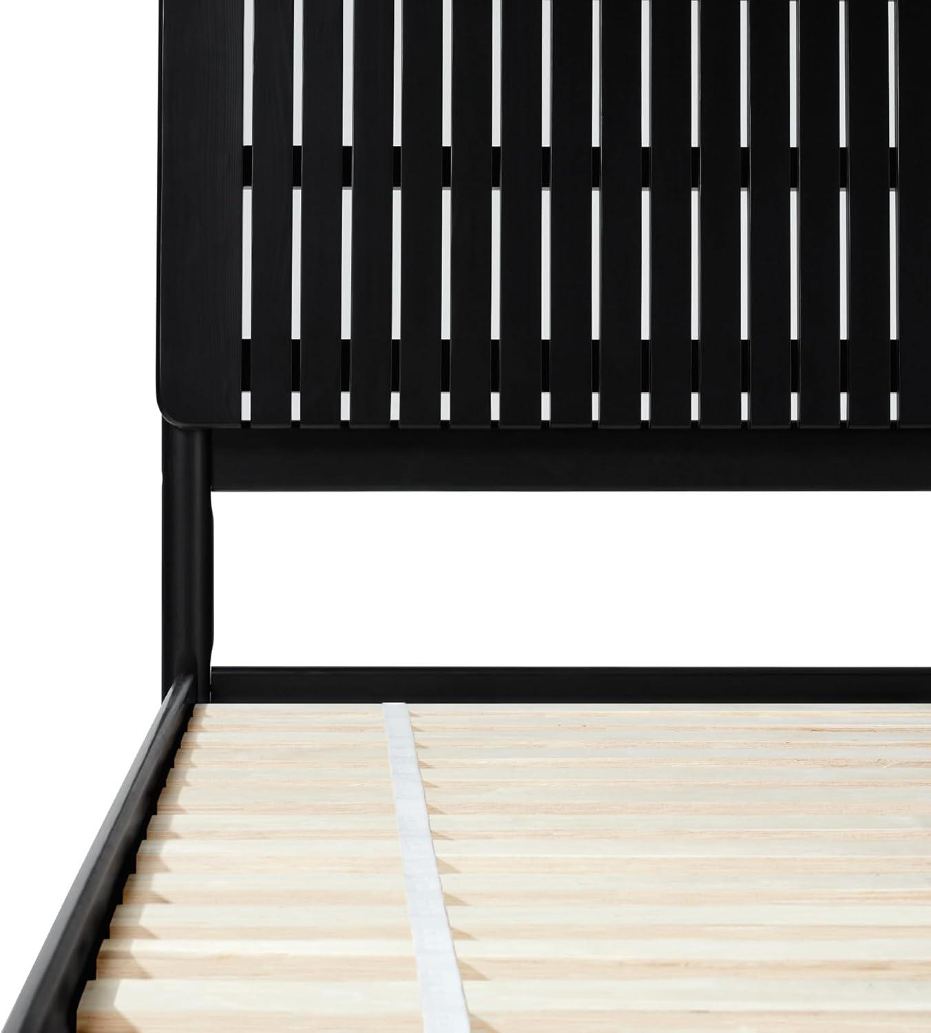 imageWalker Edison Queen Transitional Vertical Slatted Headboard Solid Wood Bed Queen Size BrownBlack