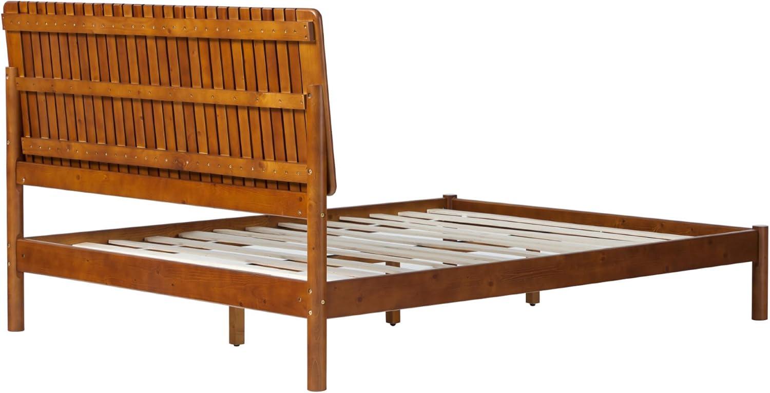 imageWalker Edison Queen Transitional Vertical Slatted Headboard Solid Wood Bed Queen Size BrownBrown