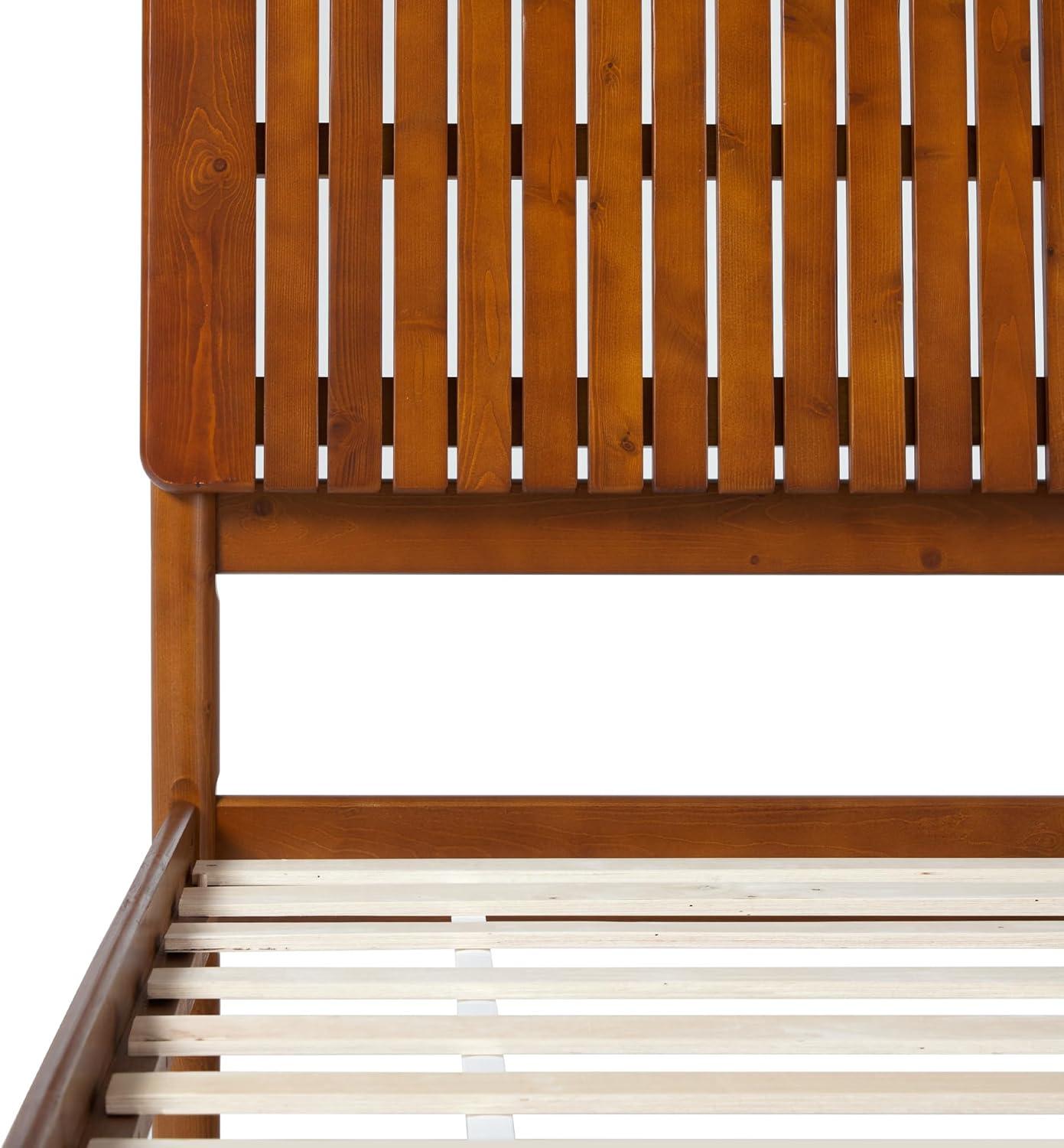 imageWalker Edison Queen Transitional Vertical Slatted Headboard Solid Wood Bed Queen Size BrownBrown