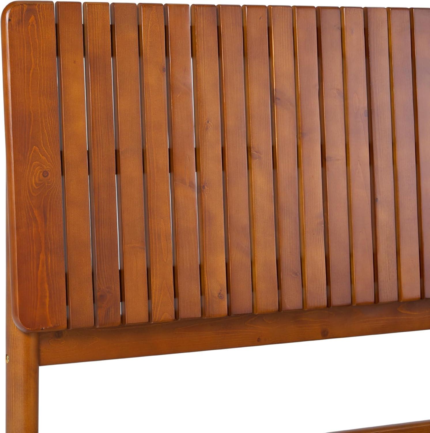 imageWalker Edison Queen Transitional Vertical Slatted Headboard Solid Wood Bed Queen Size BrownBrown