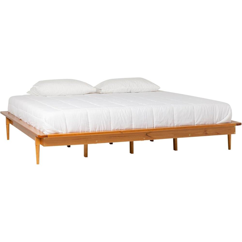imageWalker Edison Mid Century Modern Solid Wood Platform Bed Headboard Footboard Bed Frame Bedroom King WalnutCaramel