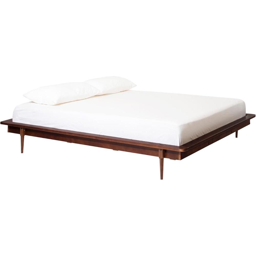 imageWalker Edison Mid Century Modern Solid Wood Platform Bed Headboard Footboard Bed Frame Bedroom King WalnutWalnut