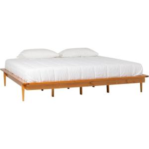 Walker Edison Mid Century Modern Solid Wood Platform Bed Headboard Footboard Bed Frame Bedroom, King, Walnut(Caramel)